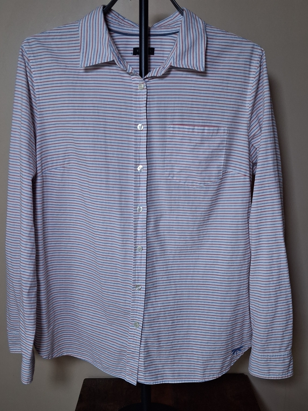 Talbots Women's Striped Red Blue White Cotton Button Up Top; Size 14